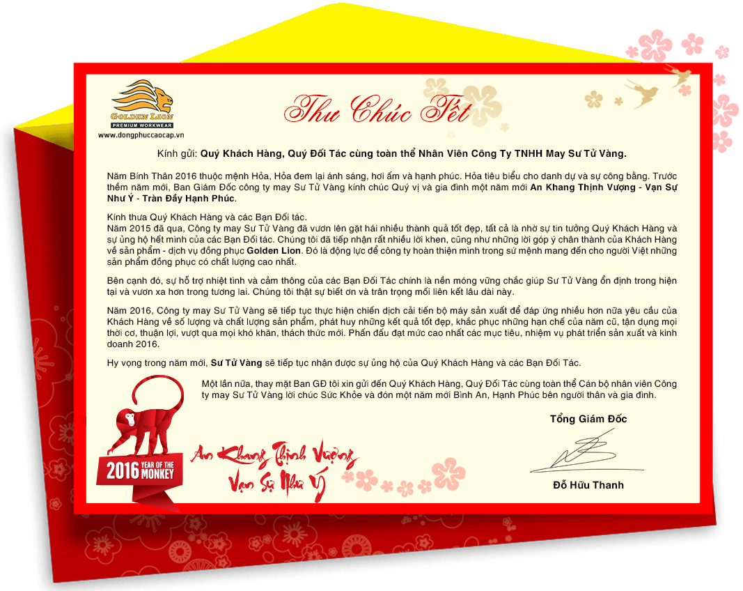 Thư chúc Tết Nguyên Đán Bính Thân 2016