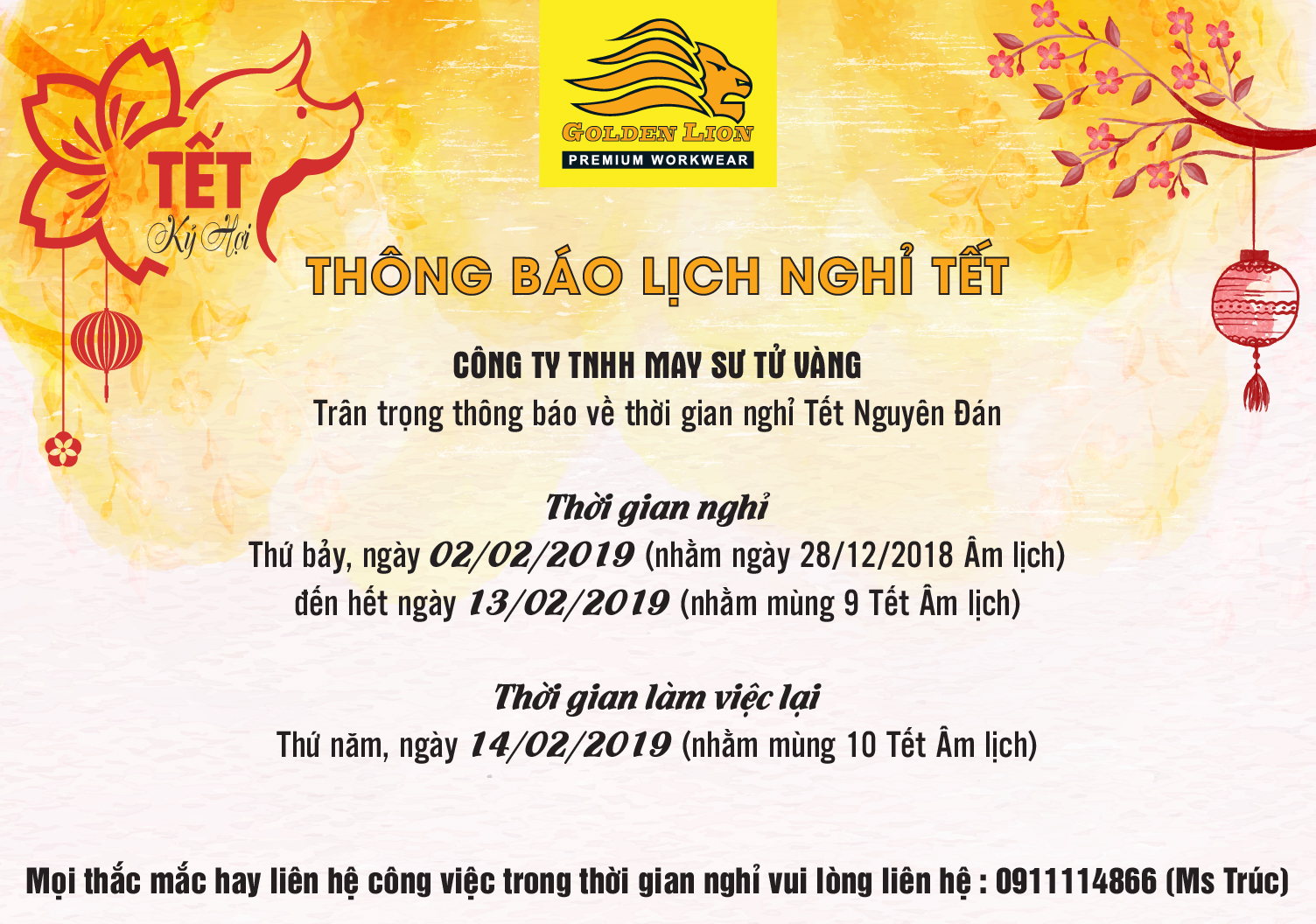 Lịch nghỉ Tết nguyên đán Kỷ Hợi 2019